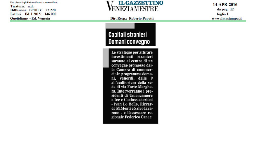 Il Gazzettino Venezia Mestre, 14 aprile 2016