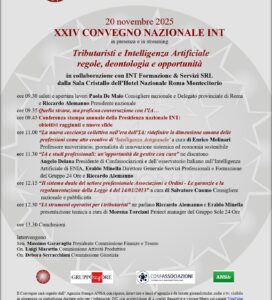 <h3>“XXIV CONVEGNO NAZIONALE INT “TRIBUTARISTI E INTELLIGENZA ARTIFICIALE REGOLE, DEONTOLOGIA E OPPORTUNITÀ”</h3>