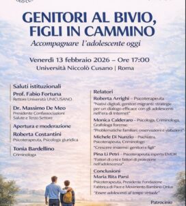 <h3>“GENITORI AL BIVIO, FIGLI IN CAMMINO: IL 13 FEBBRAIO ALL’UNIVERSITÀ NICCOLÒ CUSANO UN CONVEGNO SU ADOLESCENZA, FAMIGLIA E NUOVE SFIDE EDUCATIVE”</h3>