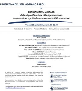 <h3>“COMUNICARE L’ABITARE. DALLA RIQUALIFICAZIONE ALLA RIGENERAZIONE, NUOVE VISIONI E POLITICHE URBANE SOSTENIBILI E INCLUSIVE”</h3>