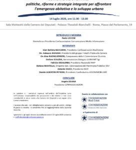 <h3>“COMUNICARE L’ABITARE: POLITICHE, RIFORME E STRATEGIE INTEGRATE PER AFFRONTARE L’EMERGENZA ABITATIVA E LO SVILUPPO URBANO”</h3>