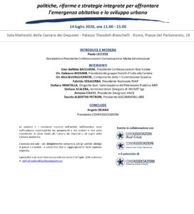 <h3>“COMUNICARE L’ABITARE: POLITICHE, RIFORME E STRATEGIE INTEGRATE PER AFFRONTARE L’EMERGENZA ABITATIVA E LO SVILUPPO URBANO”</h3>